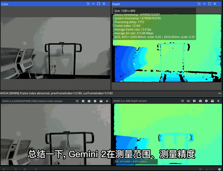對比同類(lèi)3D相機，Gemini 2在測量范圍、測量精度以及對玻璃、高反光地面的表現都更優(yōu)。測試來(lái)源@計算機視覺(jué)life.gif